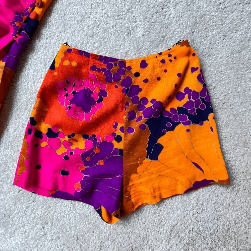 1960s Krist Vibrant Floral Print Dress/Tunic Set, Bold Psychedelic, XS/S - Picture 10 of 16